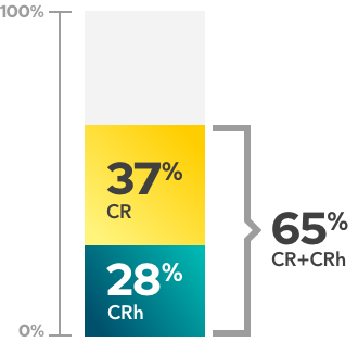 Remission rates graph showing study data for VENCLEXTA + azacitidine (37% achieved complete remission, an additional 28% achieved complete remission with partial hematologic recovery, 65% achieved some level of remission (CR+CRh))