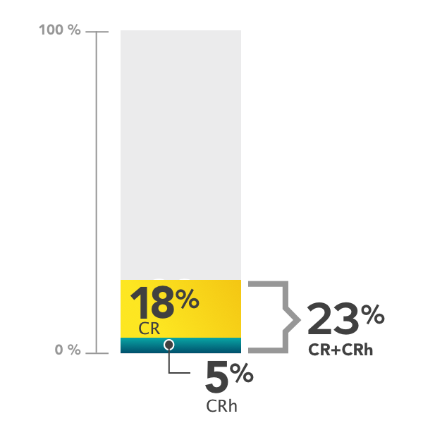 Remission rates graph showing study data for Azacitidine alone (18% achieved complete remission, an additional 5% achieved complete remission with partial hematologic recovery, 23% achieved some level of remission (CR+CRh))