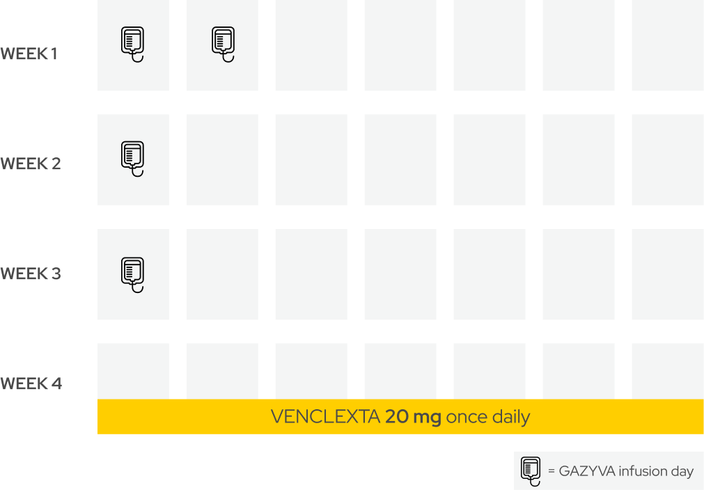 Chart showing dosing schedule of month 1